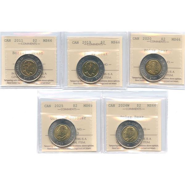 2011-2026 Toonies - ICCS Graded Lot of 5