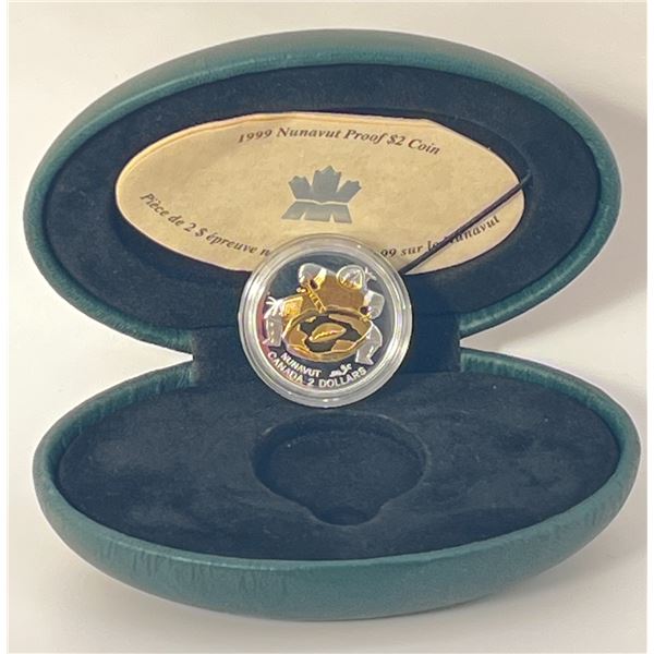 1999 Nunavut Proof $2 Silver with Gold Plating