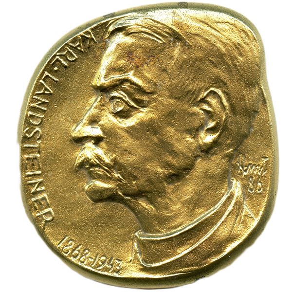 Dora De Pédery-Hunt Personnel Medal. Karl Landsteiner 1868-1943. 1986.