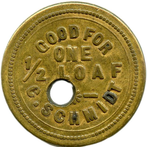 Lot of Three C. Schmidt ½ Loaf Bakery Tokens.