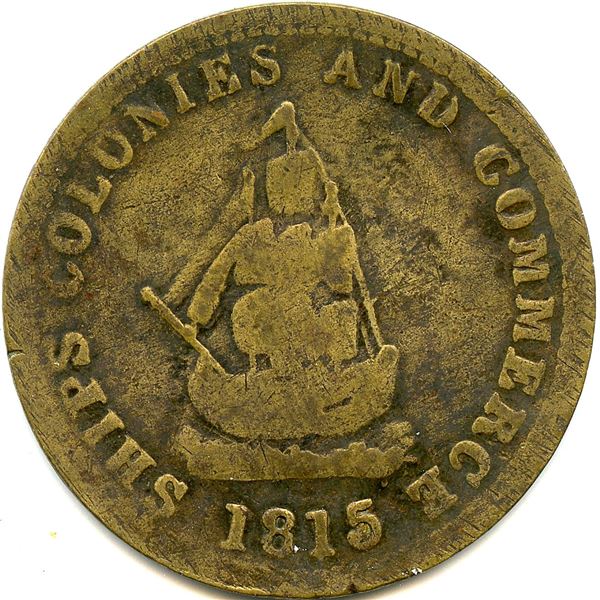 Lot of Eleven Ships Colonies & Commerce Tokens.
