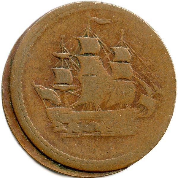 Lot of Two Lees 3 Ships Colonies and Commerce Blacksmith Tokens.
