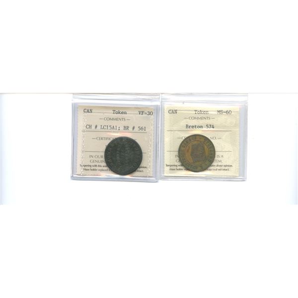 Lot of Two ICCS Graded Lower Canada Tokens.