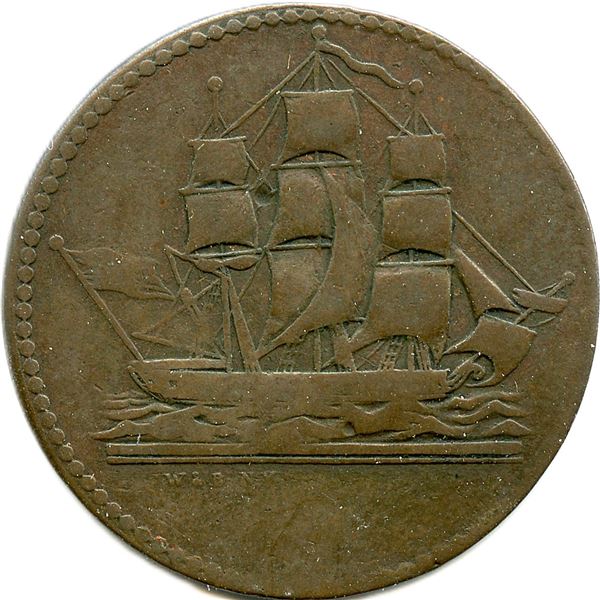 Lot of Eight Ships Colonies and Commerce Tokens.