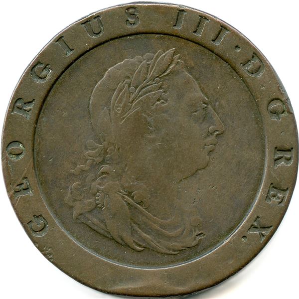 Lot of Two 1797 British Two Pence Coins.