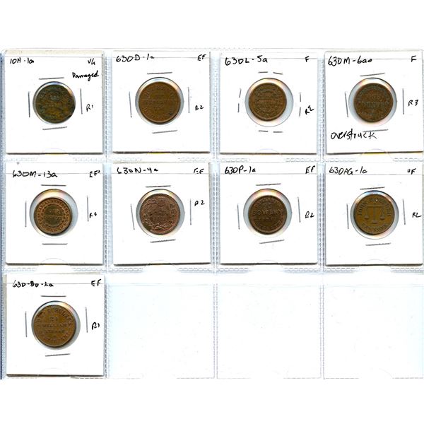 Lot of Nine Civil War Tokens.