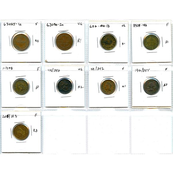 Lot of Nine Civil War Tokens.