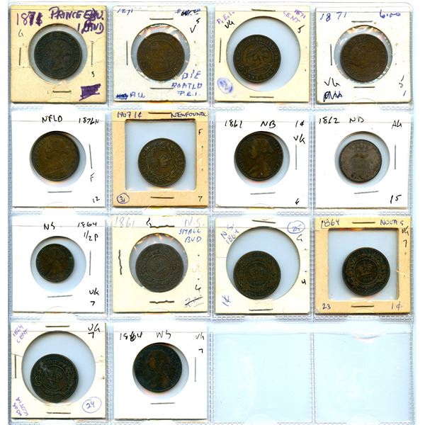 Lot of Fourteen Pre-confederation Coinage.