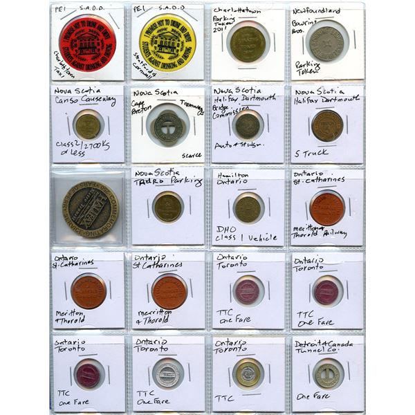 Lot of Thirty-Three Canadian Transportation and Parking Tokens.