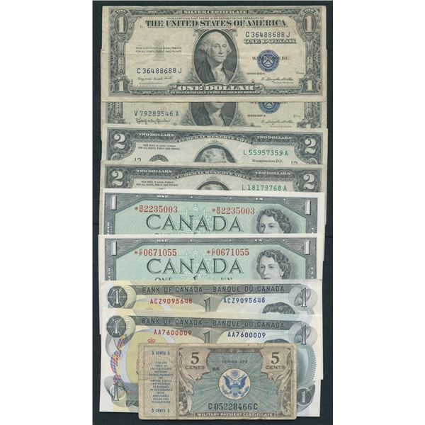 Canada & USA Paper Money Lot of 9