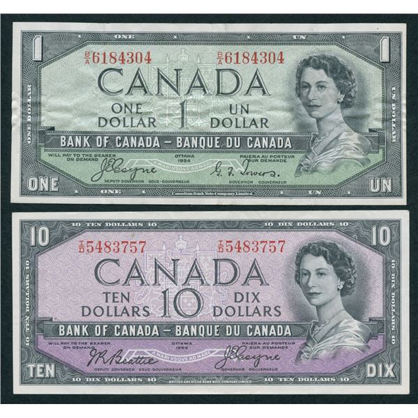 Bank of Canada $1 & $10 Devil's Face Banknotes