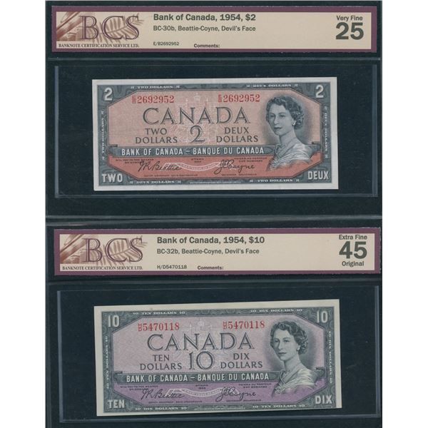 Bank of Canada $2 & $10 Devil's Face Banknotes