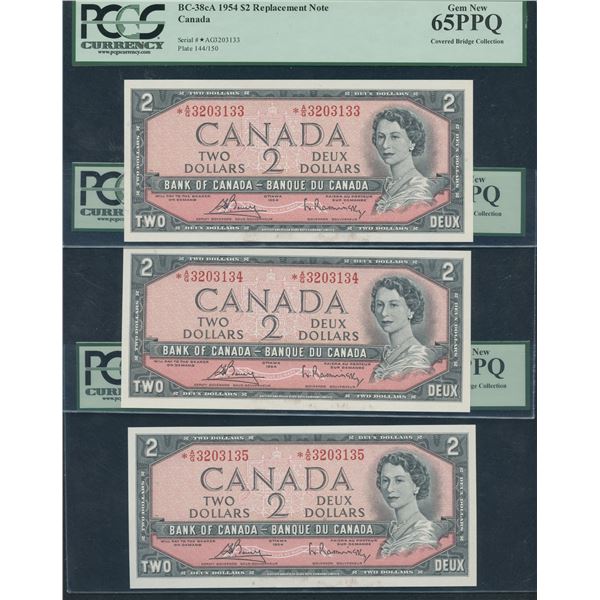 Bank of Canada $2, 1954 - PCGS Graded Lot of 3 Replacement Notes