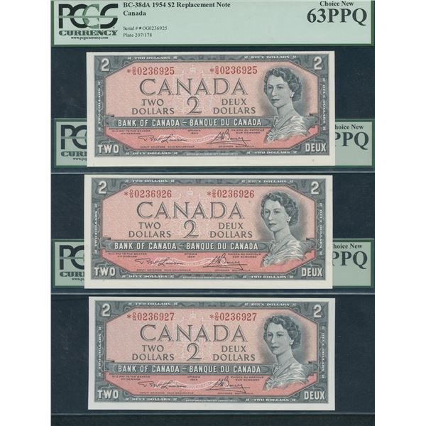 Bank of Canada $2, 1954 - BCS Graded Lot of 3 Replacement Notes