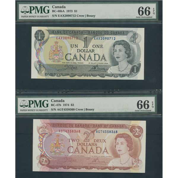 Bank of Canada $1, $2 Multi-Coloured Series Notes
