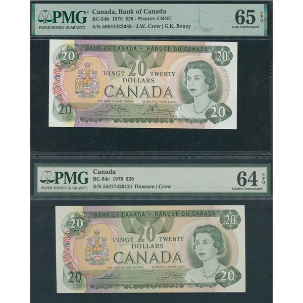 Bank of Canada $20, 1979 - PMG Graded Lot of 2
