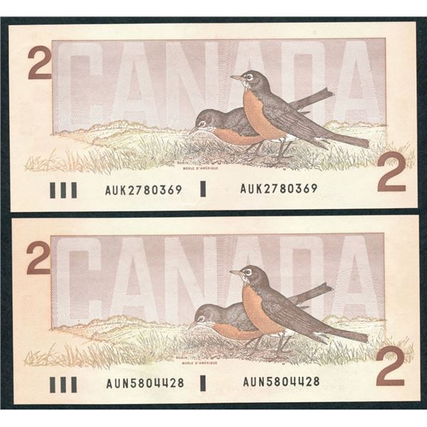 Bank of Canada $2, 1986 - Lot of 2 Changeover's