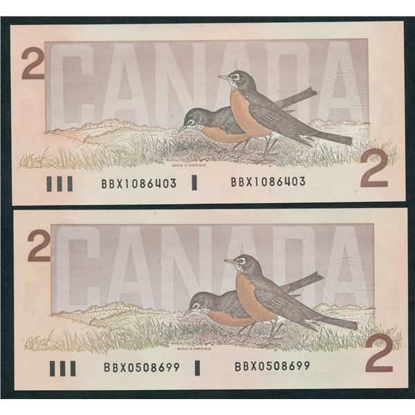 Bank of Canada $2, 1986 - Large & Small B Replacement Notes