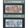 Image 1 : Bank of Canada $2 & $5, 1986 - PMG Graded Lot of 2