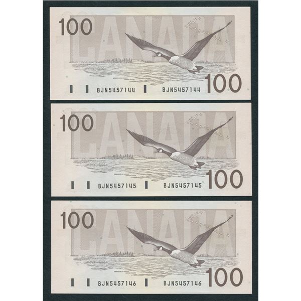 Bank of Canada $100, 1988 - Lot of 3 Consecutive Notes
