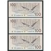 Image 1 : Bank of Canada $100, 1988 - Lot of 3 Consecutive Notes