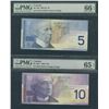 Image 1 : Bank of Canada $5 & $10, 2002/04 - PMG Graded Lot of 2