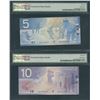 Image 2 : Bank of Canada $5 & $10, 2002/04 - PMG Graded Lot of 2