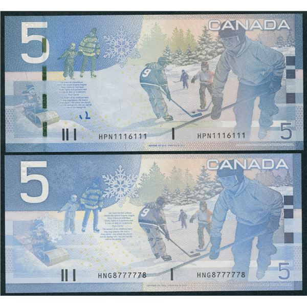 Bank of Canada $5, 2002 Lot of 2 Two Digit Radars