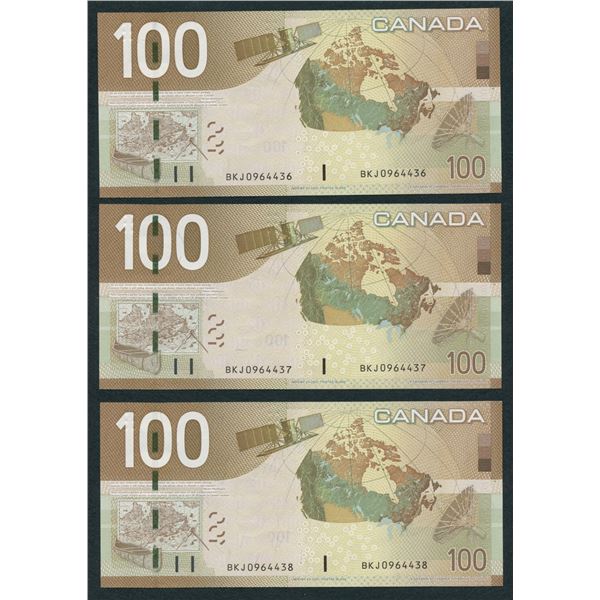 Bank of Canada $100, 2005 - Lot of 3 Consecutive Notes