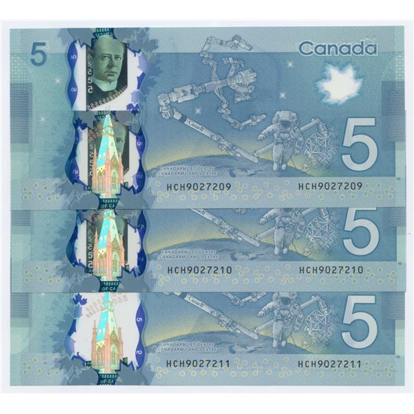 Bank of Canada $5, 2013 - 3 Consecutives with a Radar