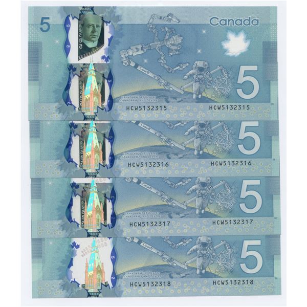 Bank of Canada $5, 2013 - 4 Consecutives with a Radar