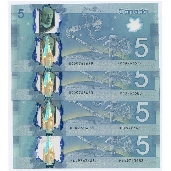 Bank of Canada $5, 2013 - 4 Consecutives with a Radar