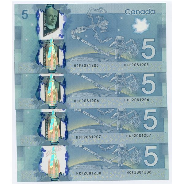 Bank of Canada $5, 2013 - 4 Consecutives with a Radar