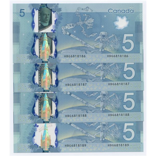 Bank of Canada $5, 2013 - 4 Consecutives with a Radar