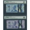 Image 1 : Bank of Canada $5 & $10, 2013 - PMG Graded Lot of 2