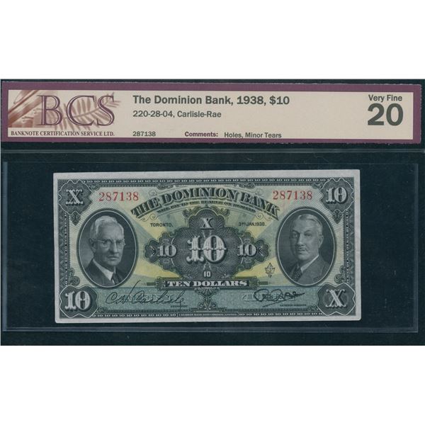 Dominion Bank $10, 1938