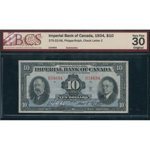 Imperial Bank of Canada $10, 1934