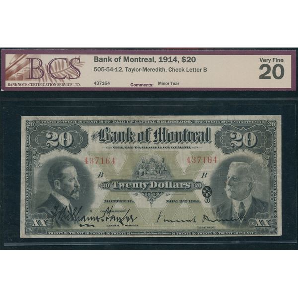 Bank of Montreal $20, 1914