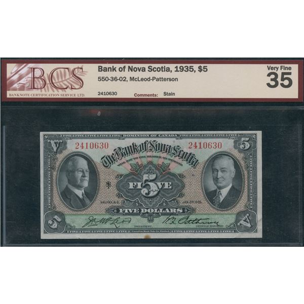 Bank of Nova Scotia $5, 1935