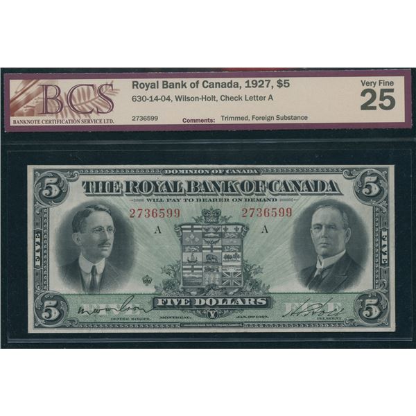 Royal Bank of Canada $5, 1927