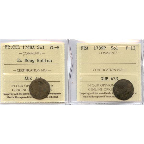 France Colonies - Lot of 2 ICCS Graded Sol Coins