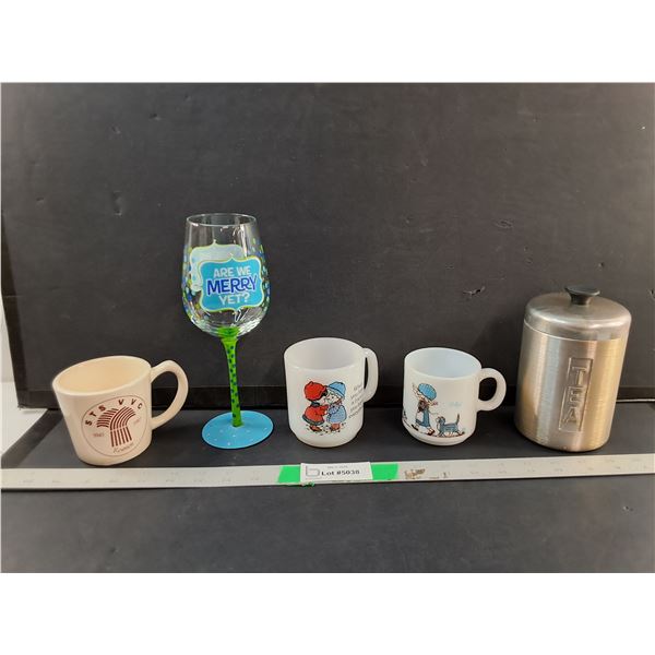 Coffee Mugs, Wine Glass & Tea Container