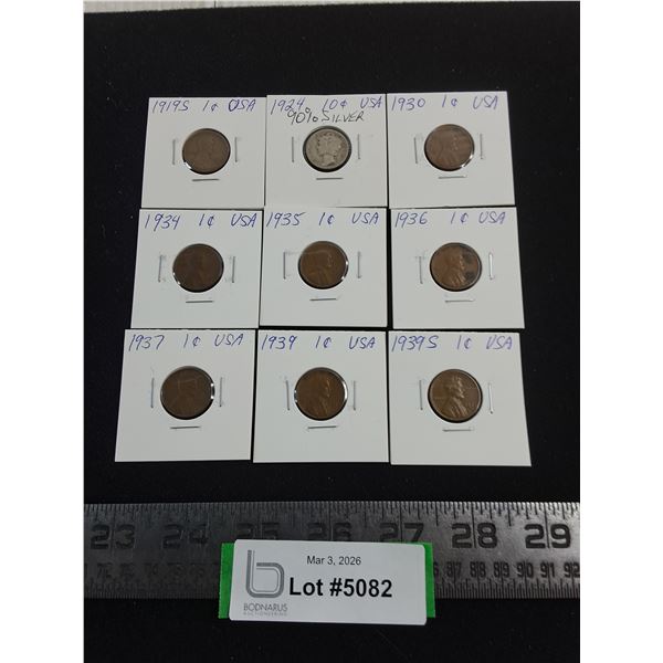 (9) American Coins from 1919-1939