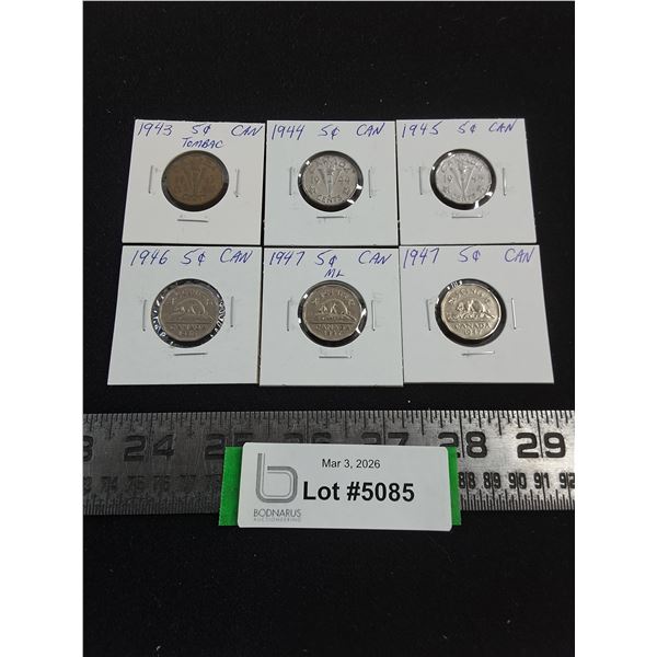 (6) Canadian Nickels from 1943-1947