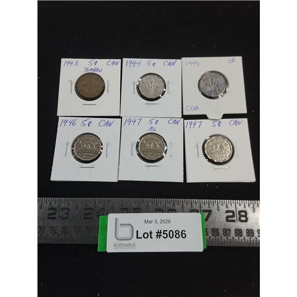 (6) Canadian Nickels from 1943-1947