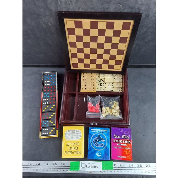 Chess, Checkers, Cribbage, Backgammon Dominoes Set, Playing Cards