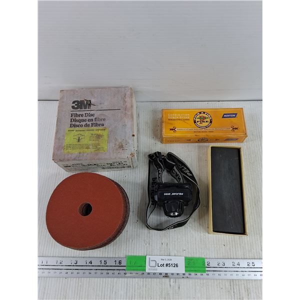3M Fibre Discs, Pelican 2690 LED Forehead Light, Combination Bench Stone