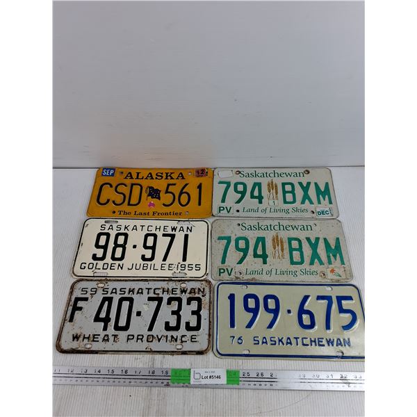 Assorted Saskatchewan & Alaska License Plates