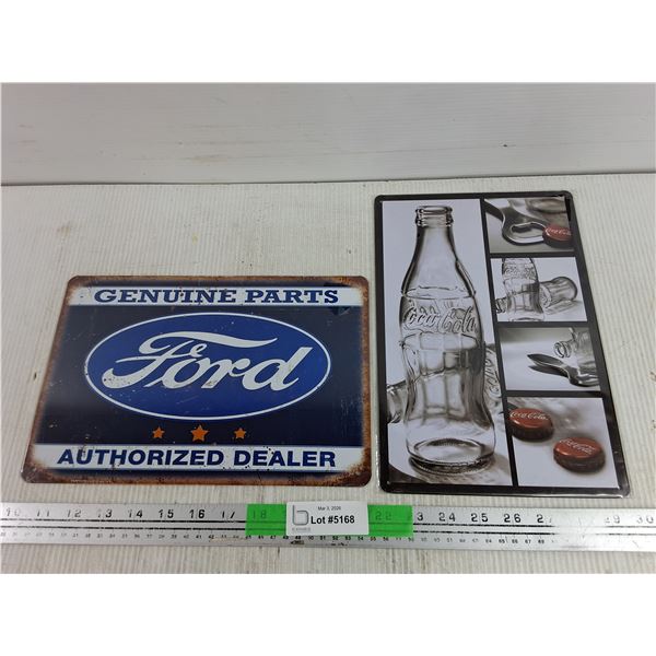 Ford & Coca Cola Metal Signs 12" x 8"