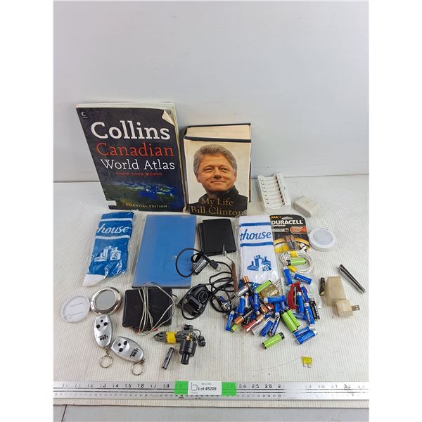 Socks, Books, AA Batteries, Wallet, Nail Clipper, Earbuds, Misc